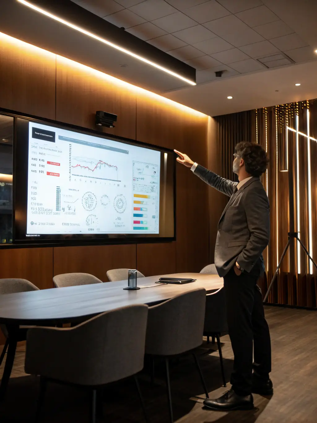 A consultant providing personalized advice to an Italian entrepreneur, with charts and Georgia's map on a screen, highlighting market opportunities.