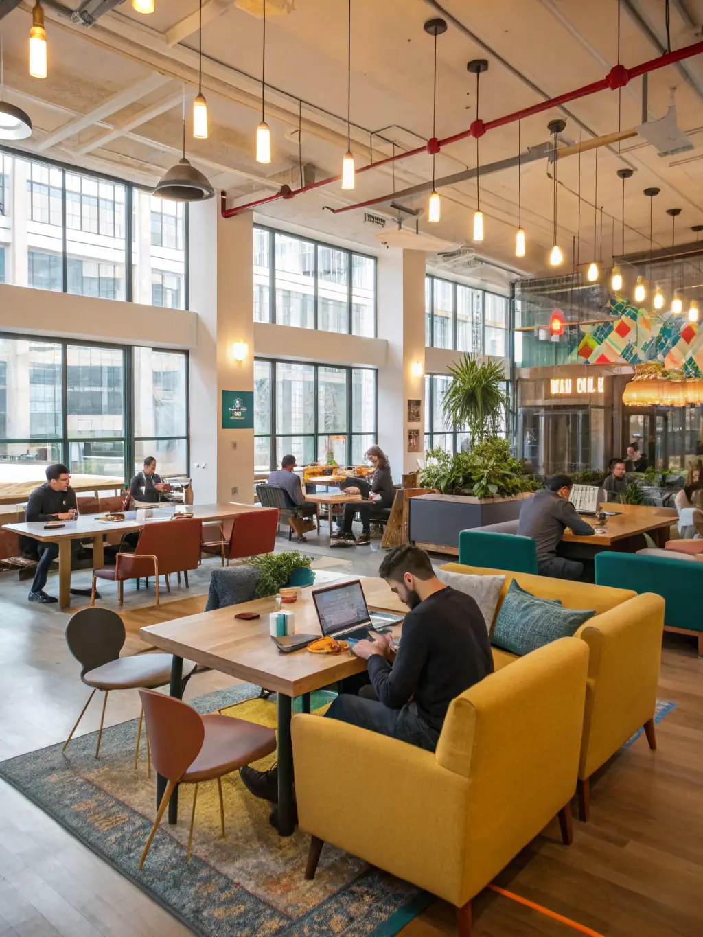 A diverse group of entrepreneurs collaborating in a co-working space in Tbilisi, showcasing the vibrant business community.
